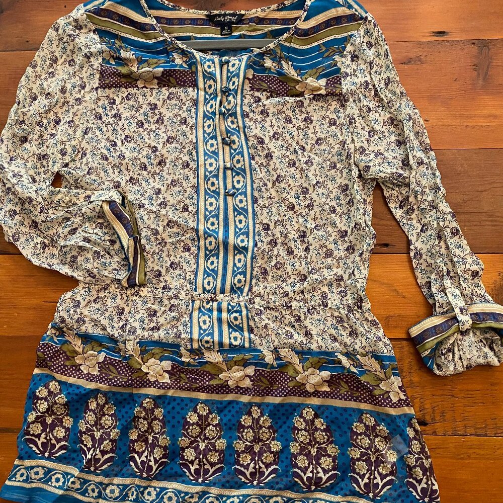 LUCKY BRAND SEMI-SHEER BOHO BLOUSE, TUNIC SZ MED, LIKE NEW - Picture 3 of 8